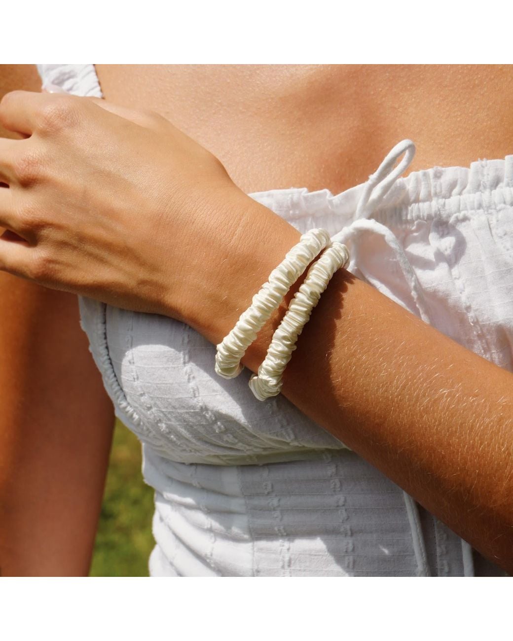 Silk Works White Ivory Skinny Scrunchies