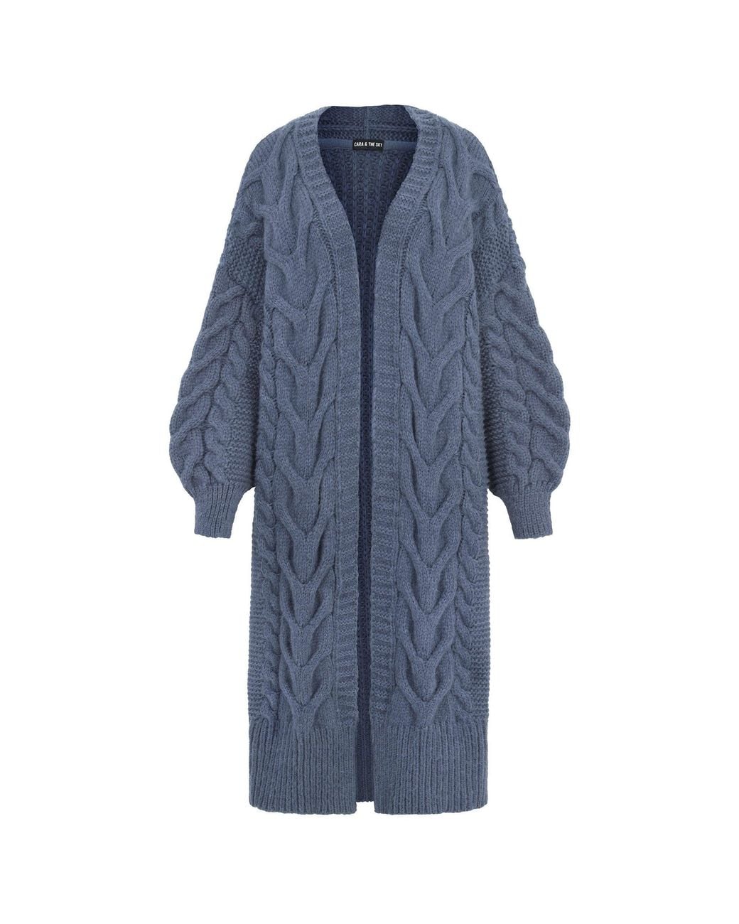 Cara & The Sky Blue Alex Cable Balloon Sleeve Maxi Cardigan