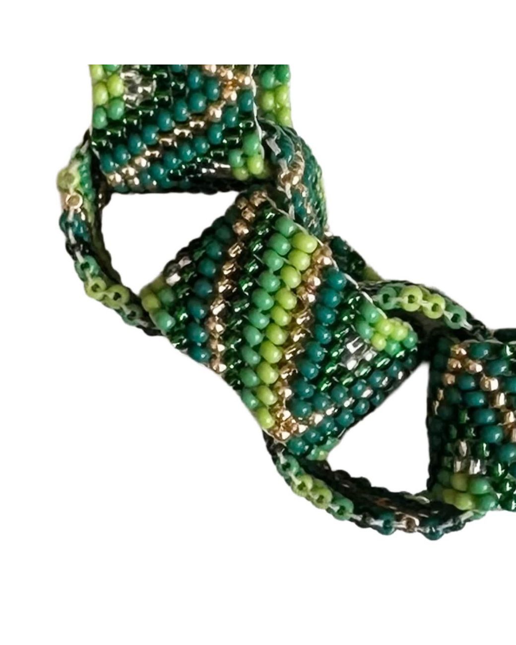 Iliana Arrazola Green Bold Chunky Link Bracelet, Glass Beads, Beaded Jewelry
