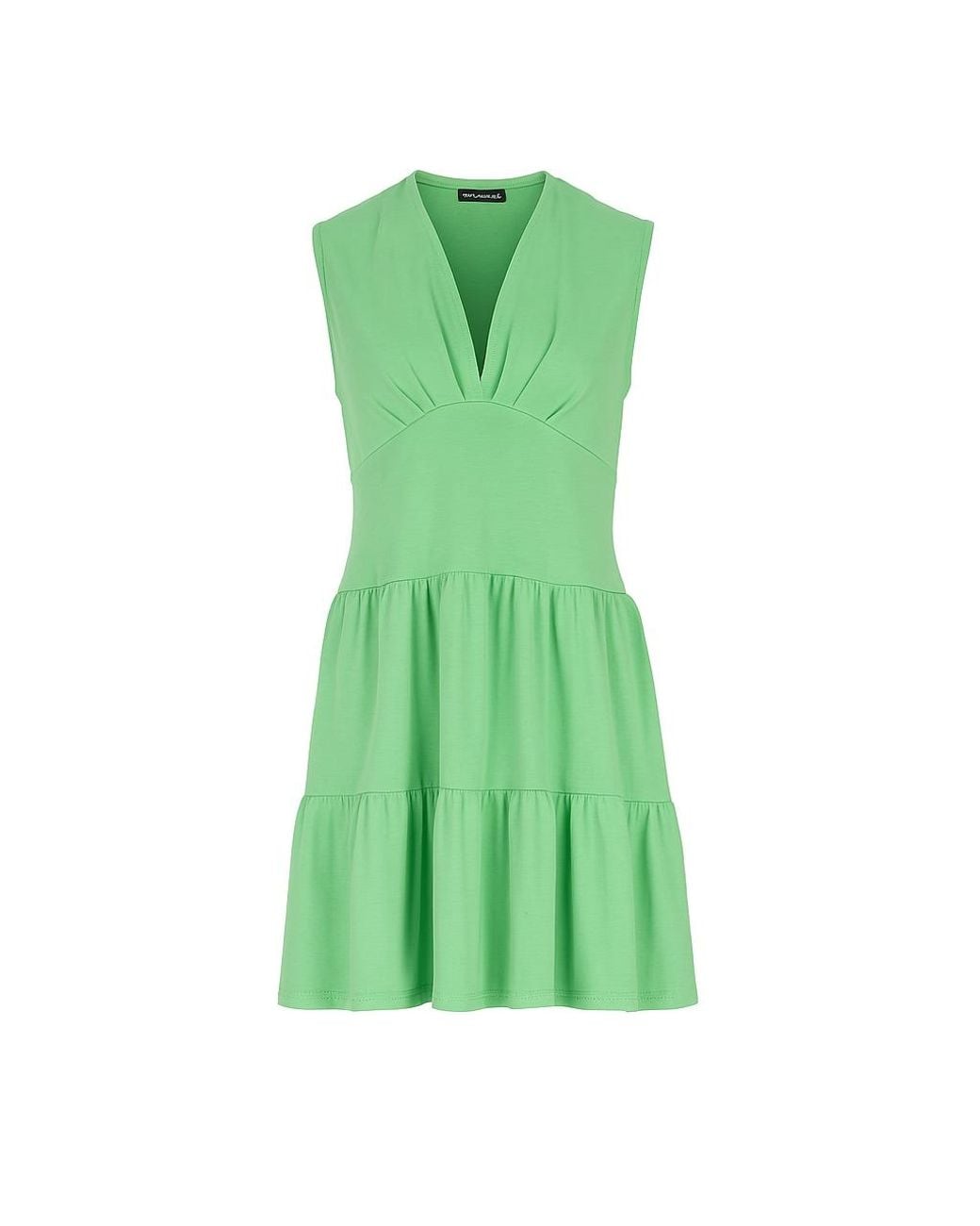 Conquista Green Apple Sleeveless V-Neck Jersey Dress – Loose Fit, Knee-Length