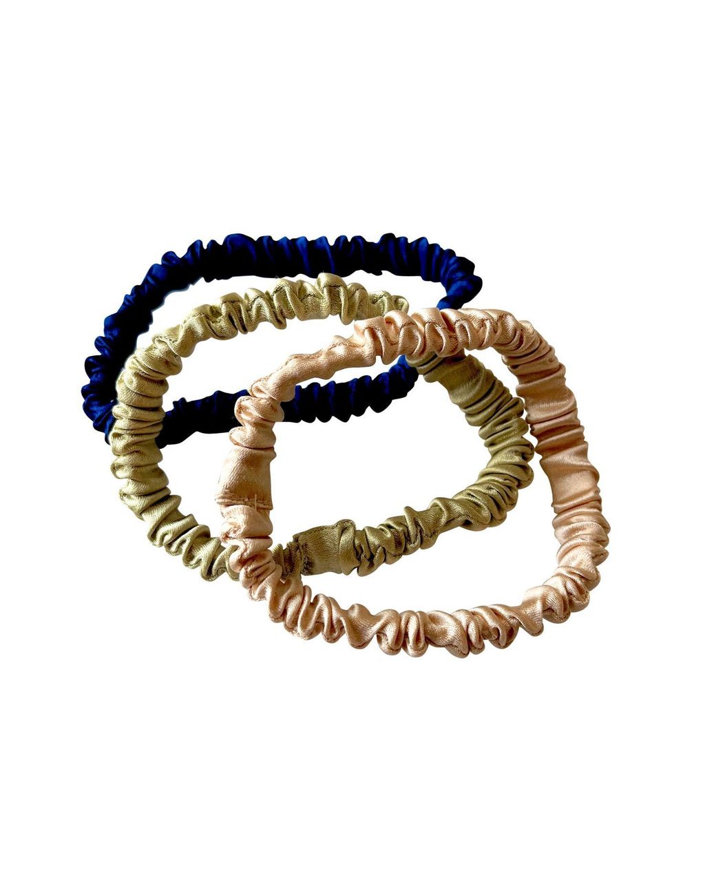 Soft Strokes Silk Blue Neutrals Set Of Three Pure Mulberry Silk Skinny Scrunchie Weekly Special Hair Ties Spring Classics