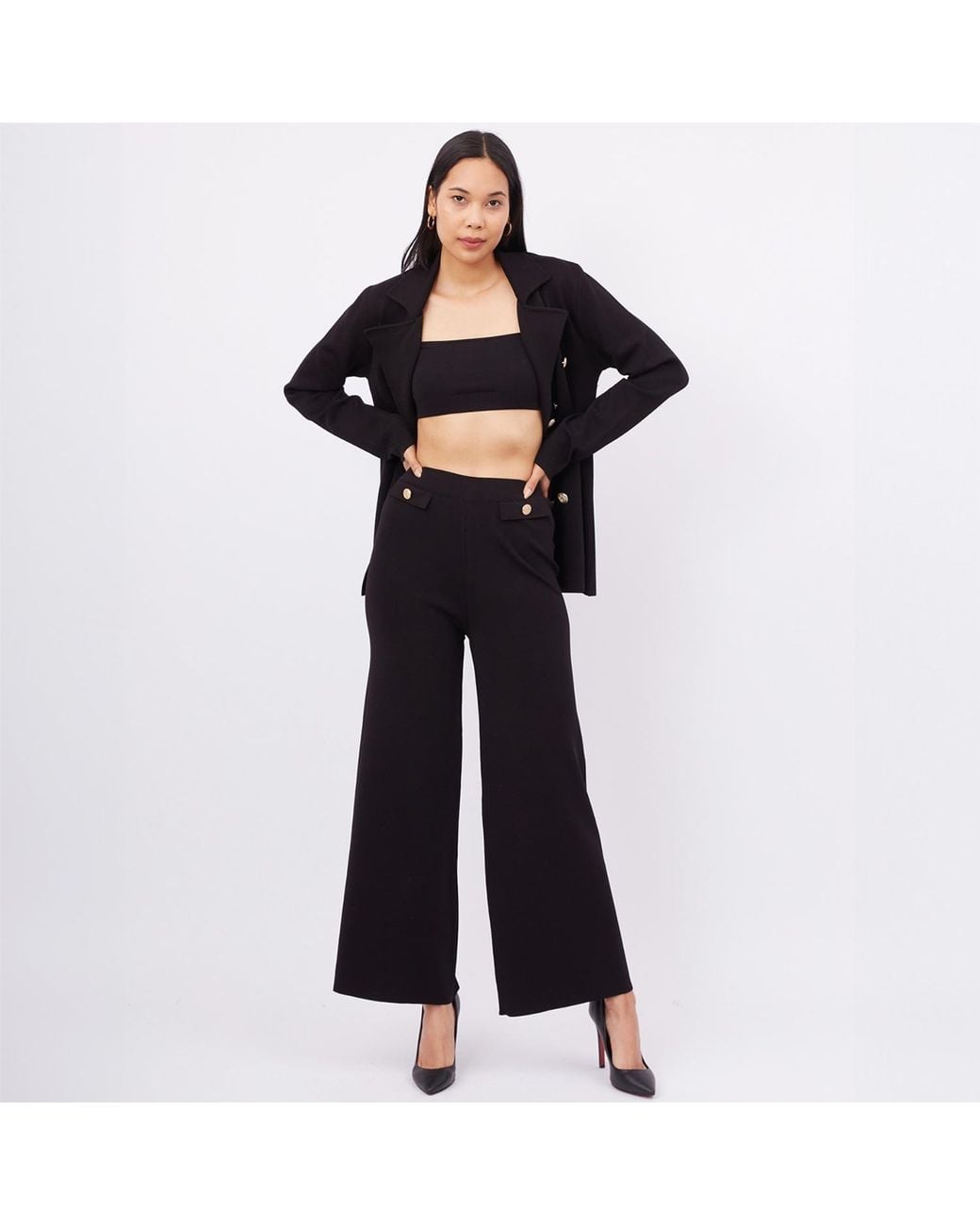 Peraluna Blue Marlene Trouser Button Detailed Knit Pants