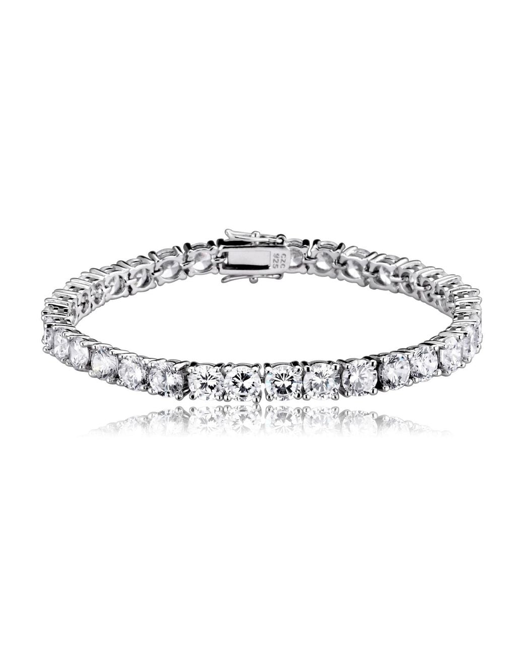 Genevive Jewelry Black Sterling Rhodium Plated Cubic Zirconia Tennis Bracelet