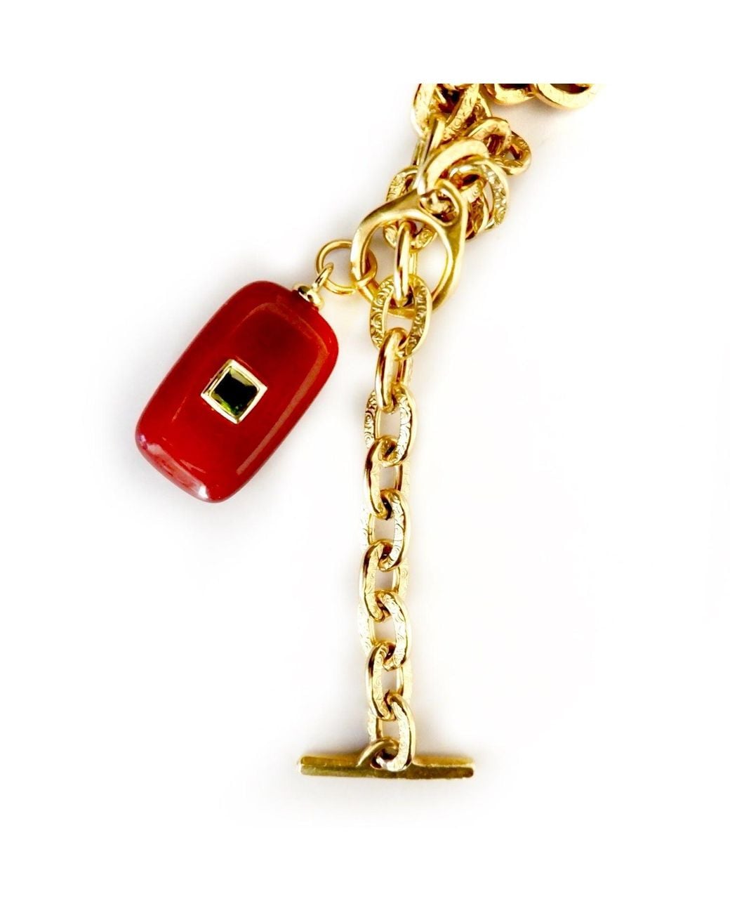Persia Dona Jewelry White Oblong Carnelian & Vintage Chain Necklace