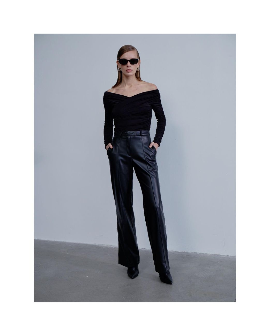 NAZLI CEREN Gray Millie Vegan Leather Trousers