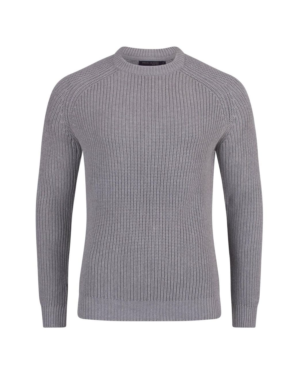 Paul James Knitwear Gray Heavyweight Cotton Clark Fisherman Rib Knit Jumper for men