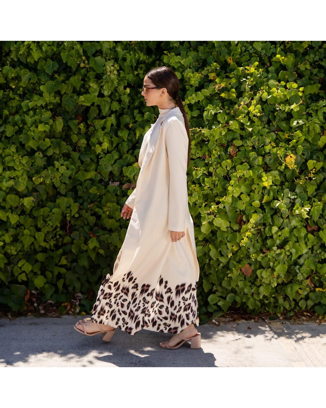 Roqaia Fashion House White Leopard Kaftan