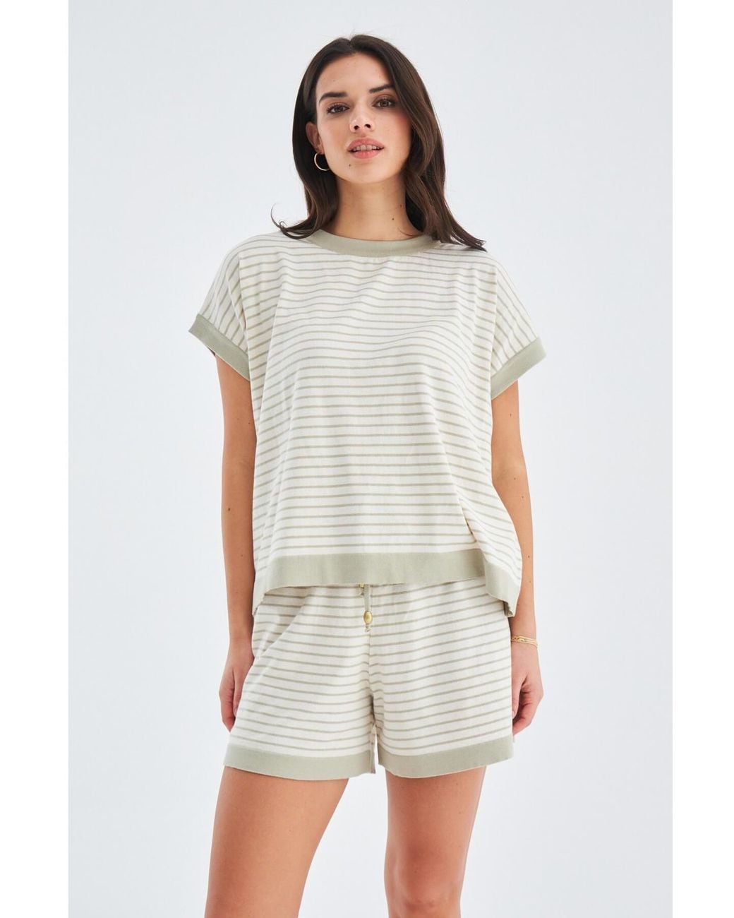 Peraluna Gray Vera Knitted Blouse & Shorts Matching Set