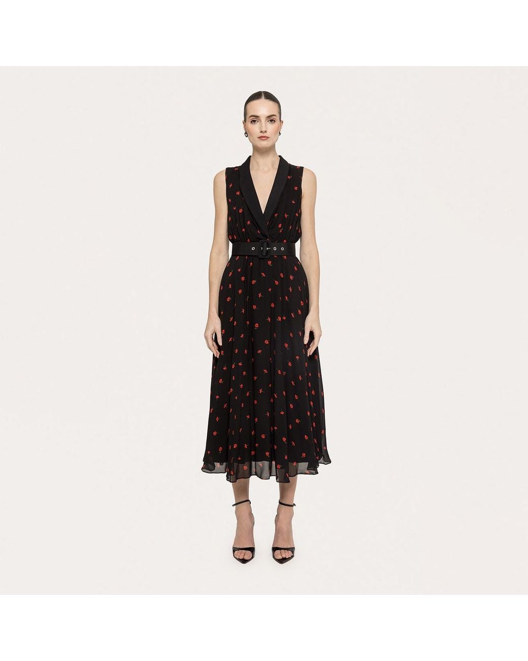 Nissa Black Belted Viscose A-Line Dress