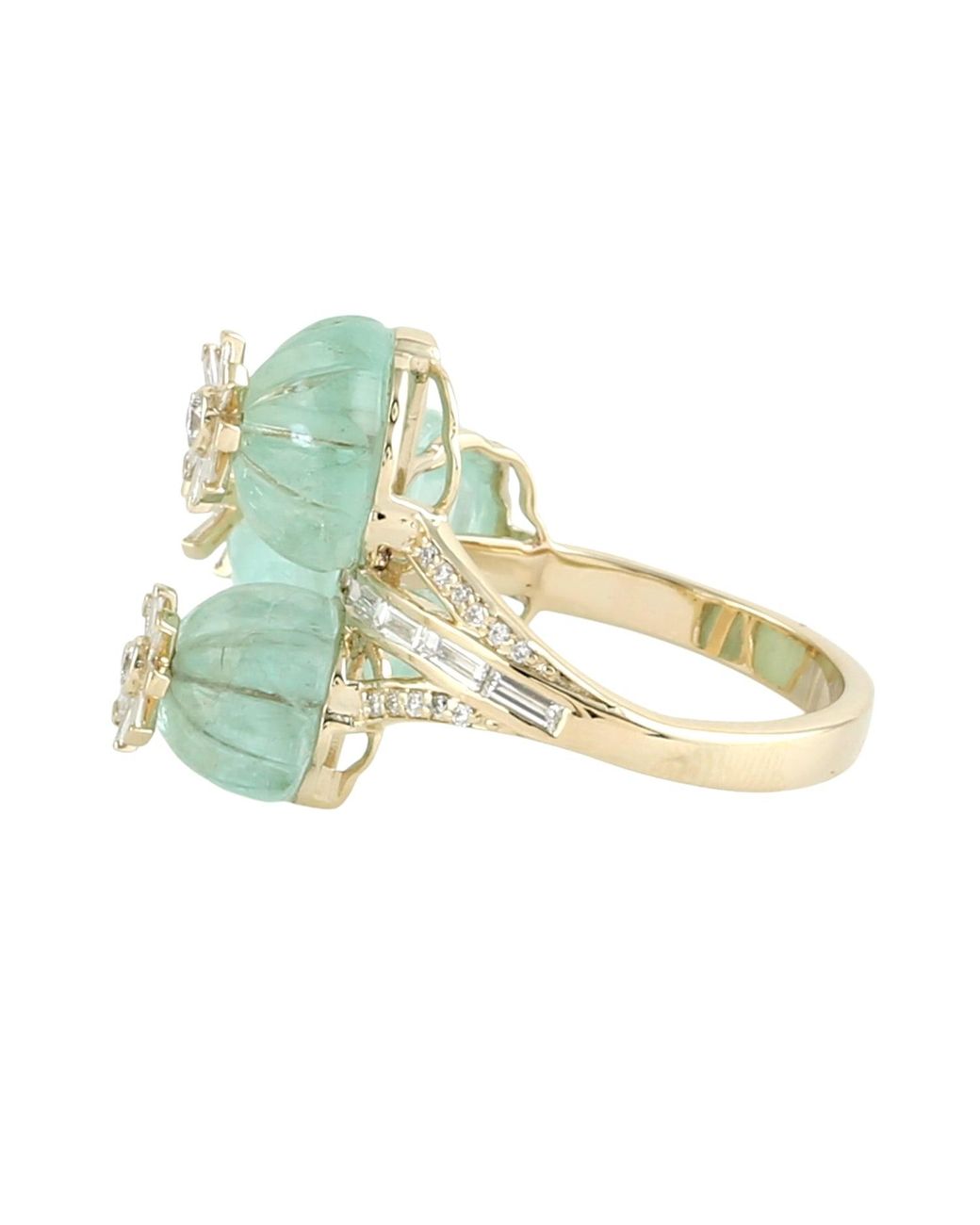 Artisan Green Carved Emerald & Diamond Cluster Ring