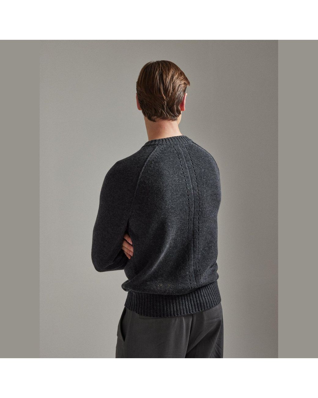 Salts Cashmere Gray Double Neck Trim Crew Neck Sweater