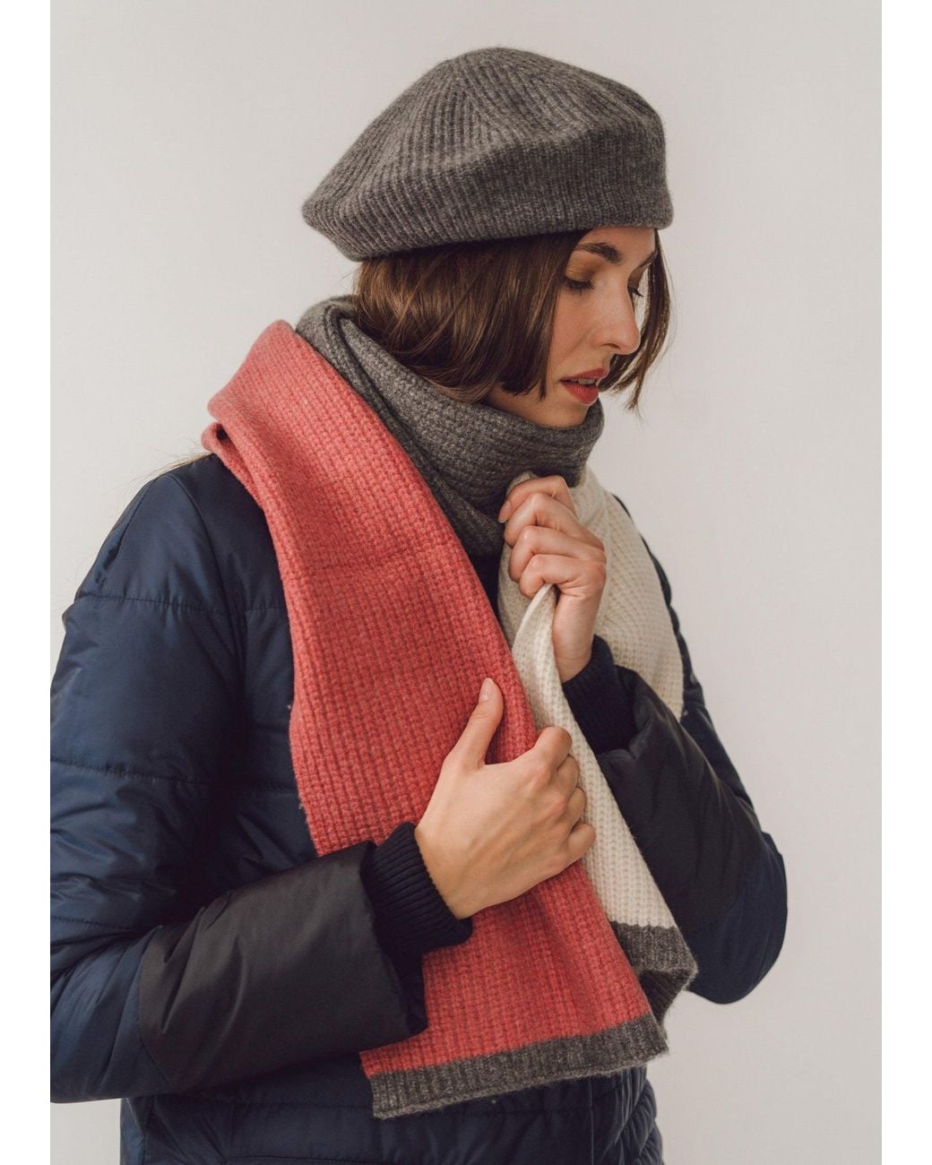 BEIRA Red Wool & Cashmere Stripe Scarf – Warm Tones