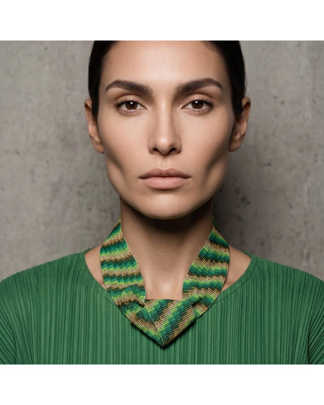 Iliana Arrazola Green Minimalist Deconstructed Necklace, Glass Beads, Beaded Jewelry