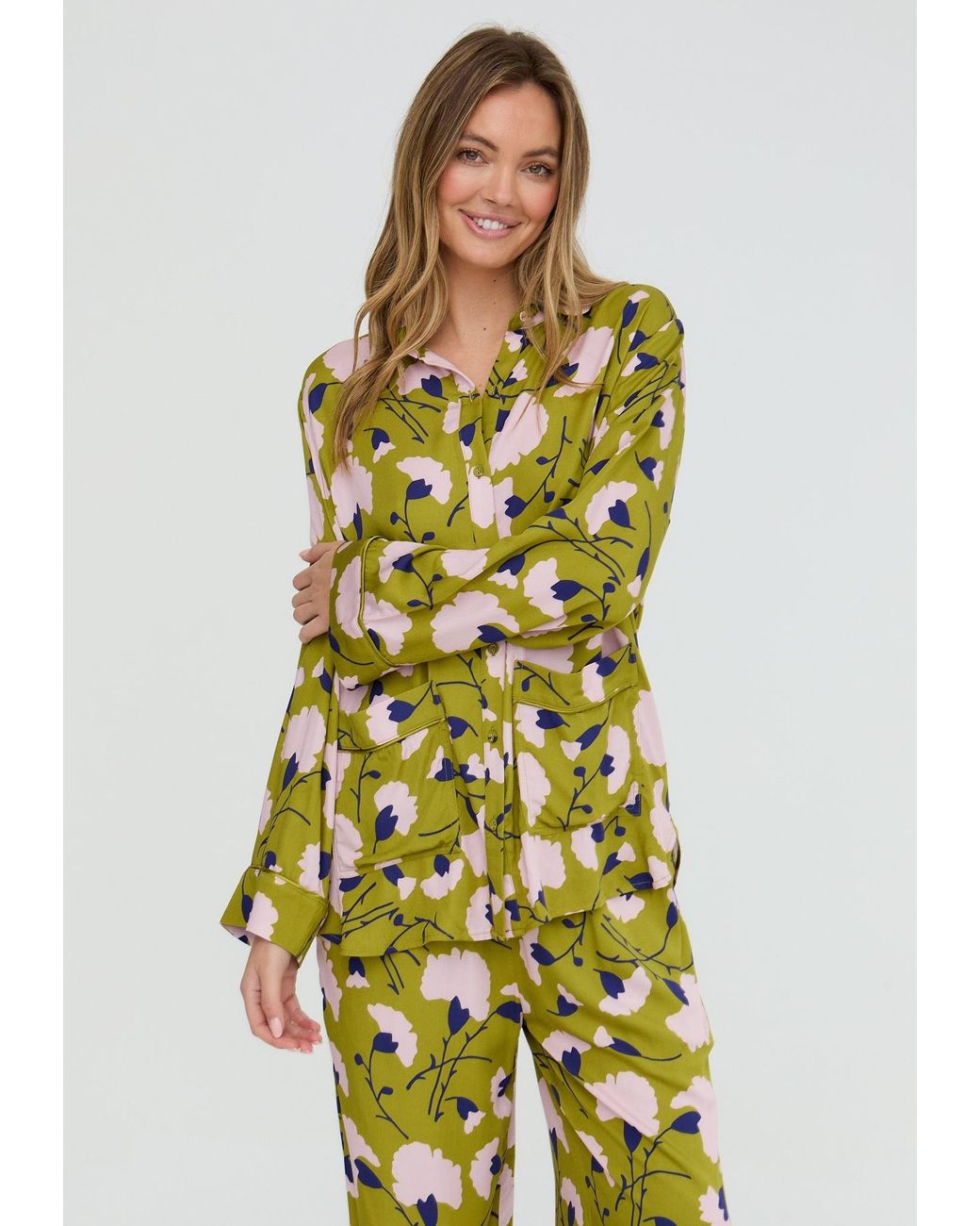 Lily and Lionel Green Evie Long Sleeve Floral Print Pyjama Set