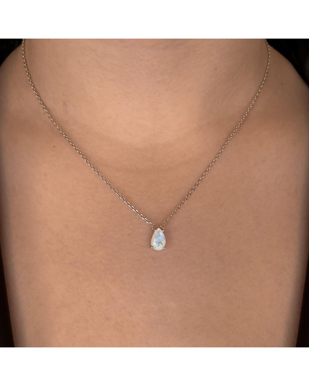 SALLY SKOUFIS Metallic Pure Droplet Necklace Petite Natural Moonstone