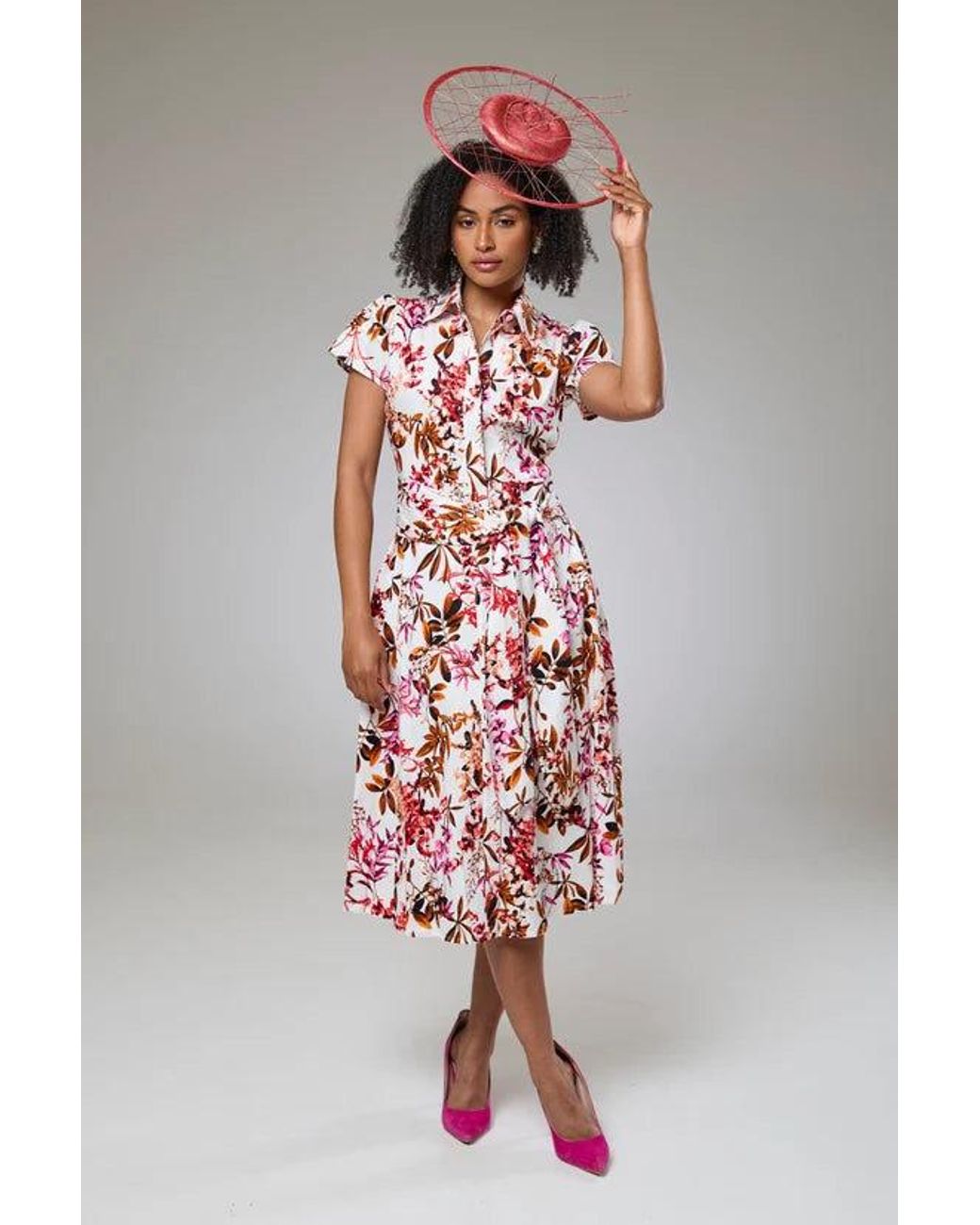 Lioness by Tf Red Blooming Flora Short Sleeve Shirt Dress