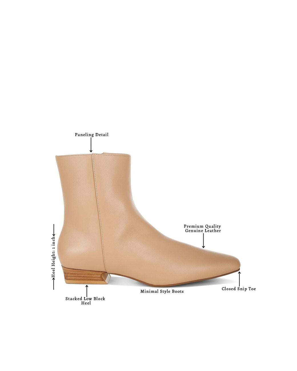 Rag & Co Natural Neutrals Obita Flared Heel Genuine Leather Boots