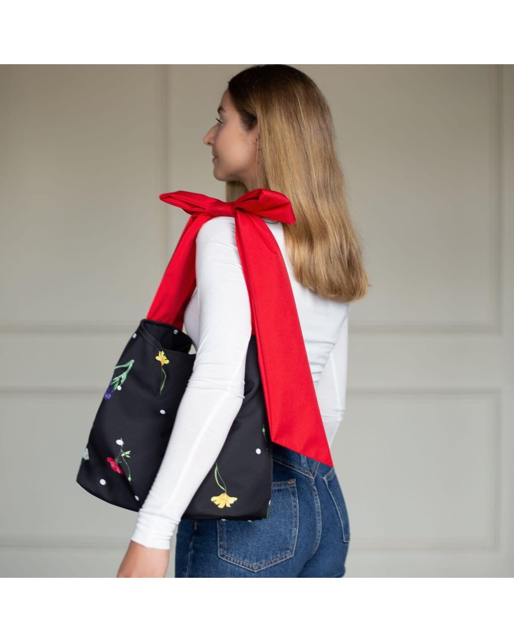 RainSisters Red Cosmic Bloom Bow Tote Bag