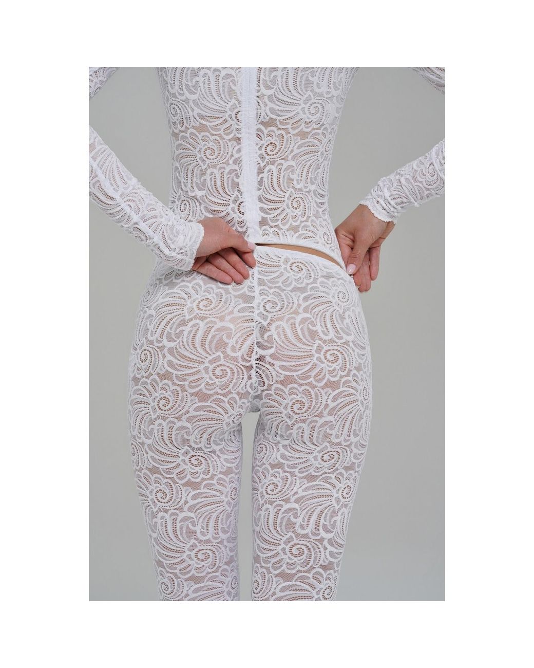 Monosuit Gray Bridal Sheer Floral Lace Turtleneck Catsuit