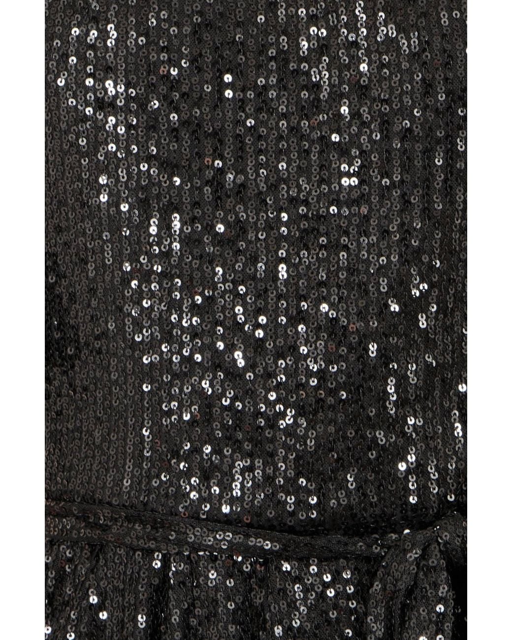 Yumi' Black Sequin One Shoulder Midi Dress