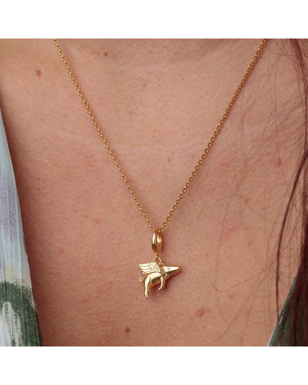Lily Charmed Metallic Plated Flying Pig Charm Necklace