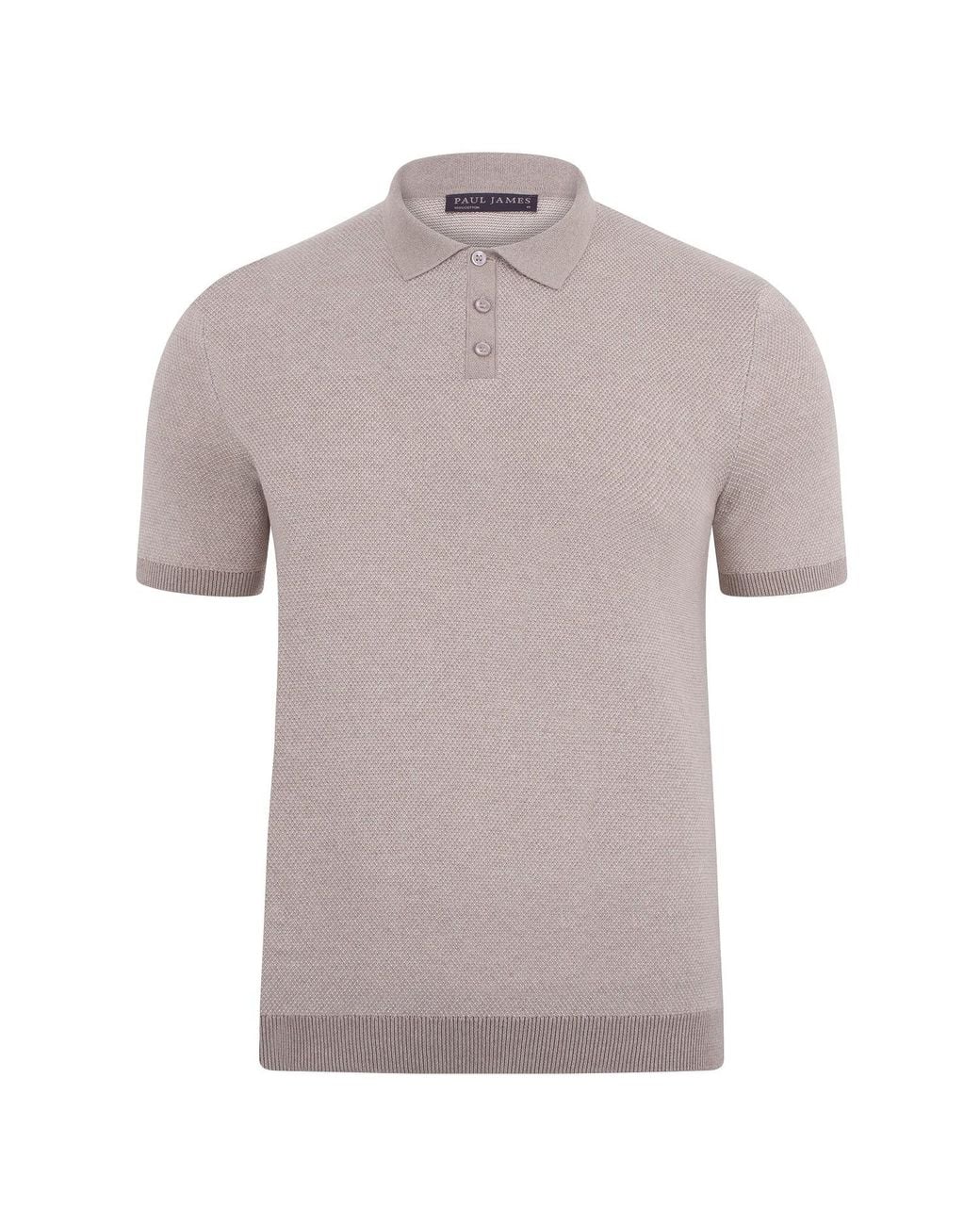 Paul James Knitwear Gray Lightweight Cotton Pietro Two Tone Textured Polo Shirt for men