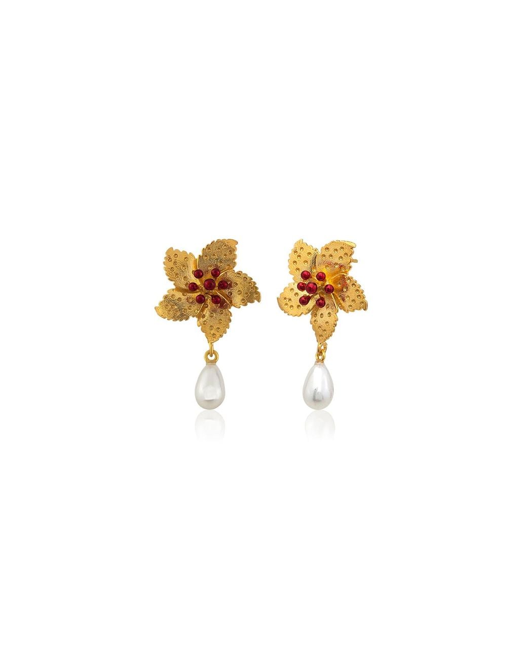 Milou Jewelry Metallic Flower Pearl Drop Earrings