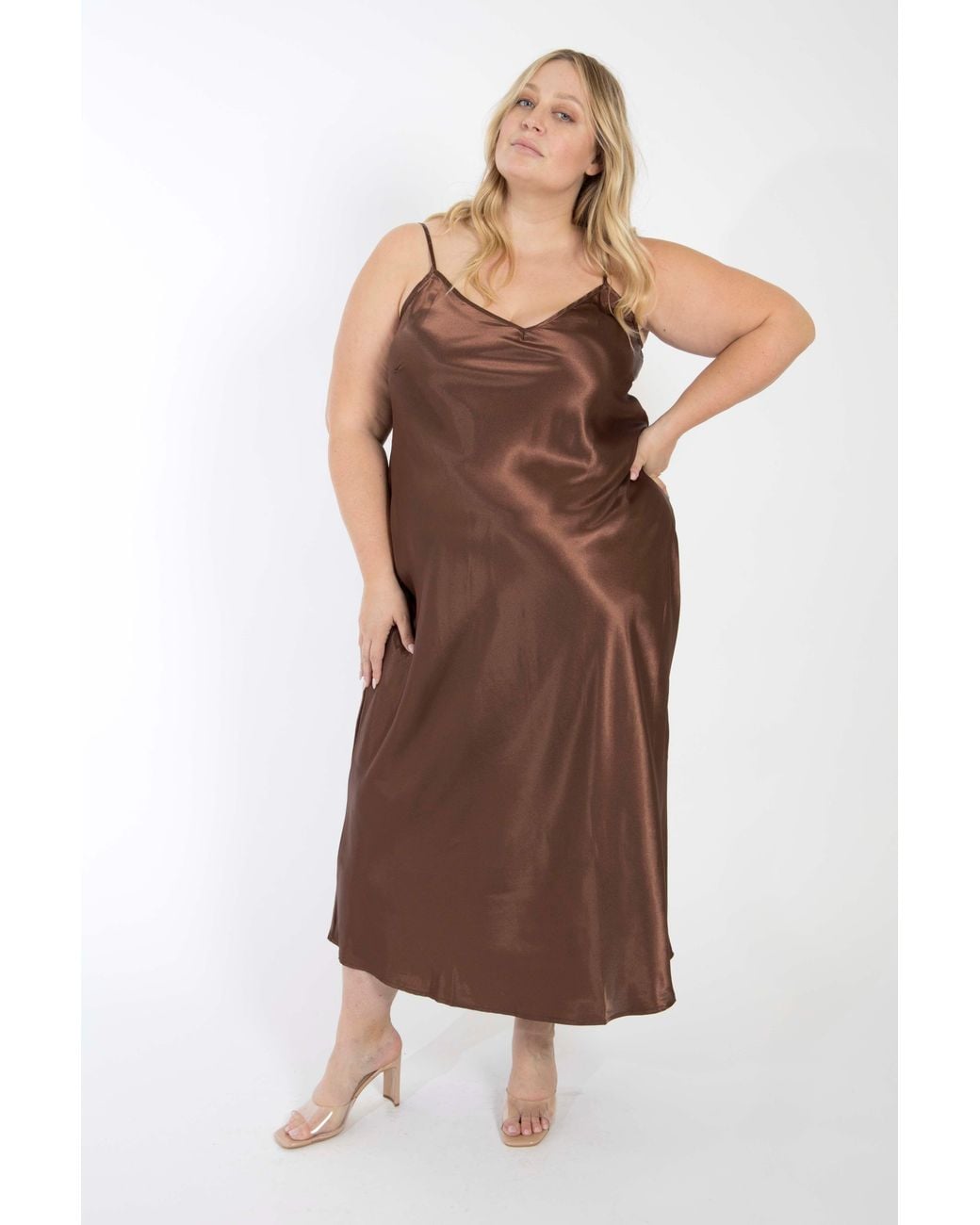 Saint Grace Brown The Best Curve Bias Cut Bamboo Blend Slip Dress