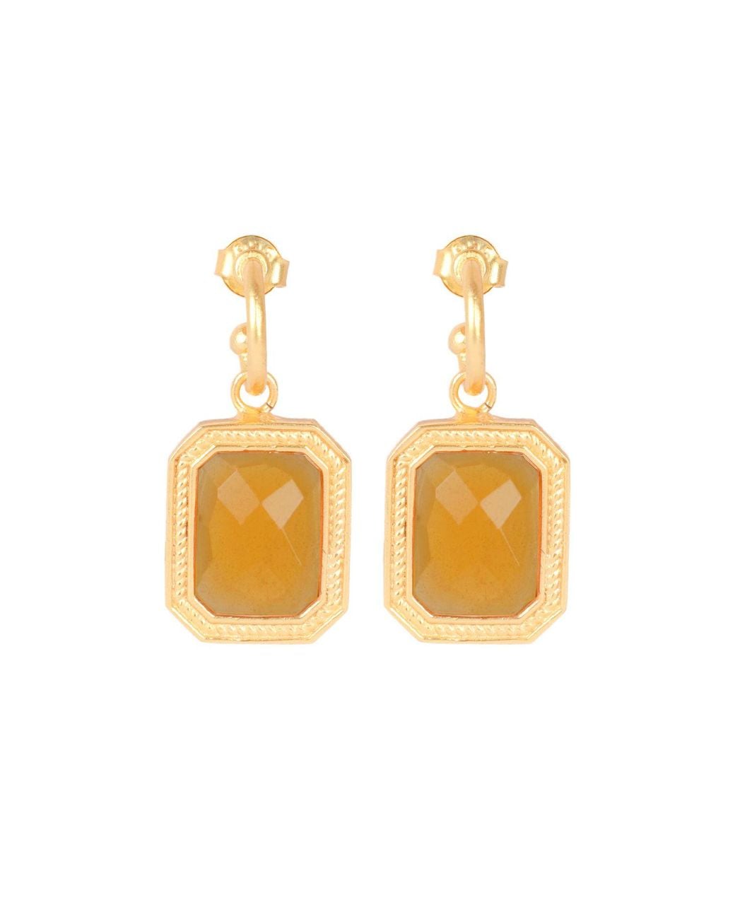 Lila Rasa Metallic Rectangular Citrine Crystal Hoops