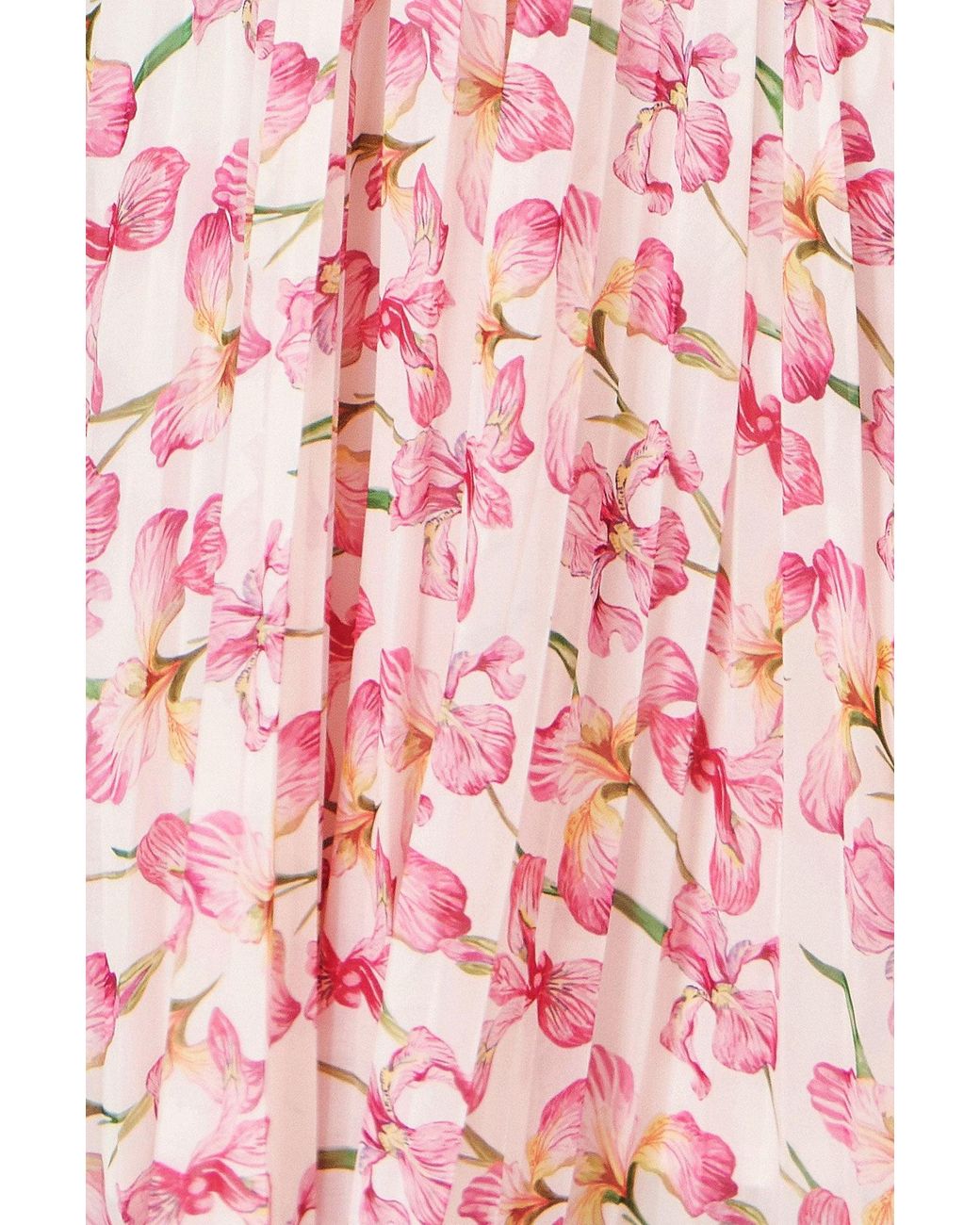 Yumi' Pink Neutrals Orchid Floral Pleated Wrap Maxi Dress