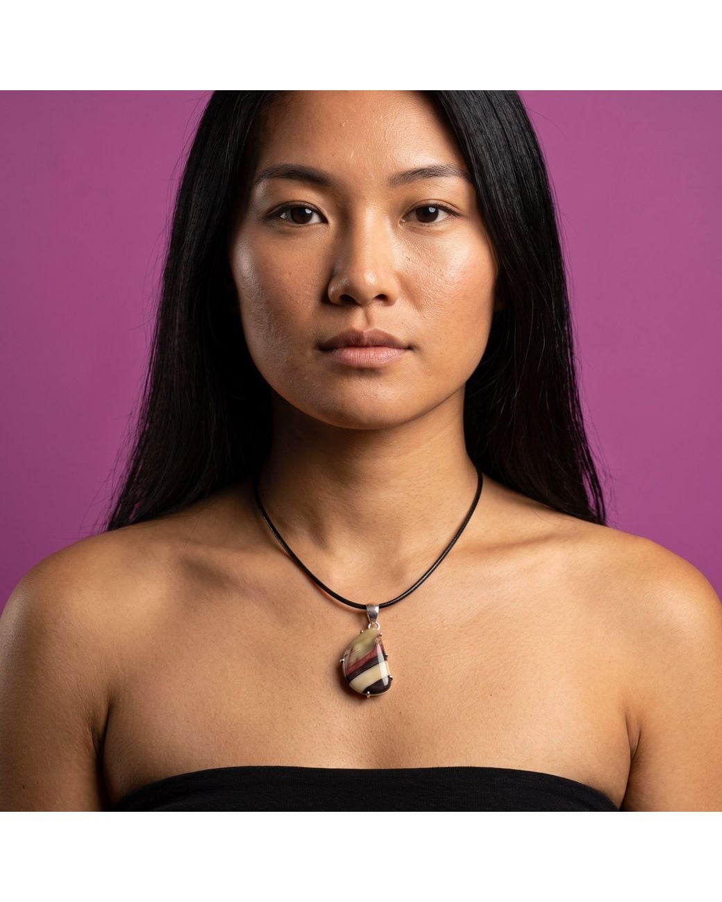 Saéa Metallic Cream Rose And Plum Mookaite Jasper Freeform Pendant Necklace