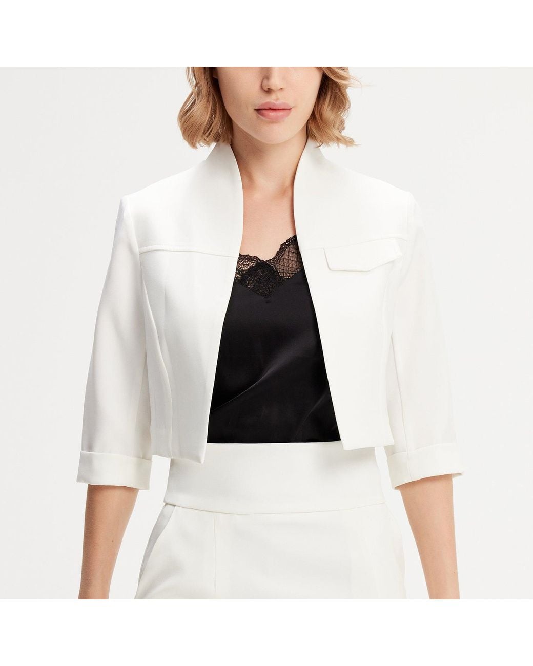 Smart and Joy White Minimalist Crop Jacket