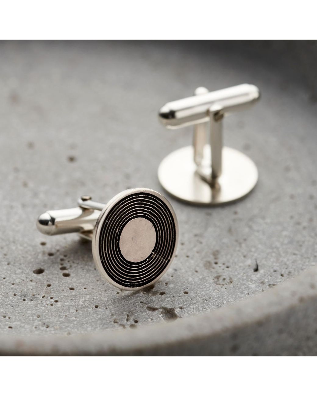 Posh Totty Designs Black Sterling Vinyl Record Cufflinks for men