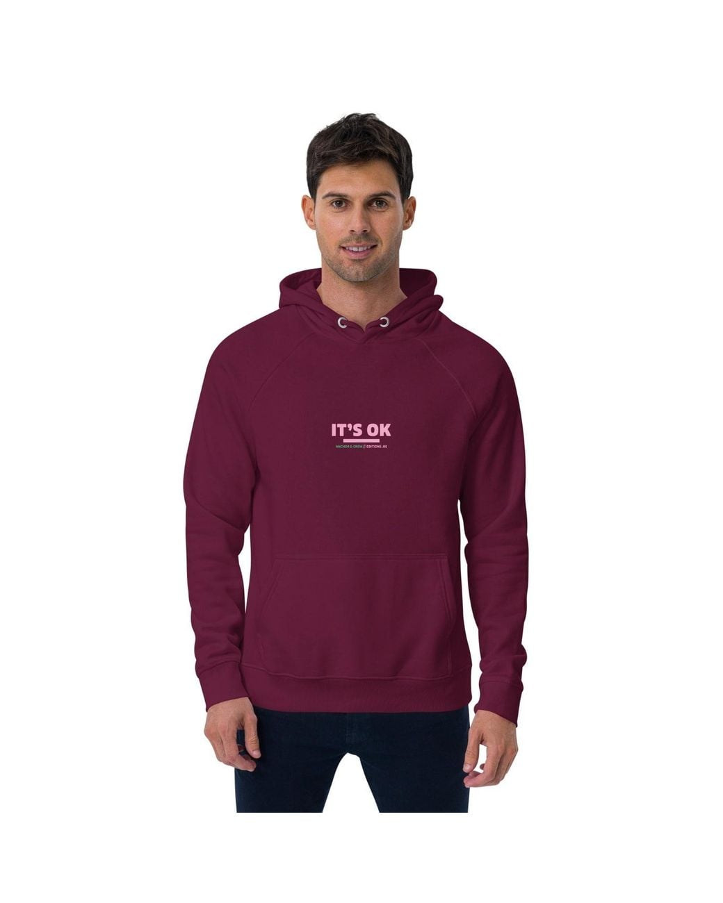 Anchor and Crew Red Burgundy Five It's Ok Editions Organic Cotton Hoodie for men