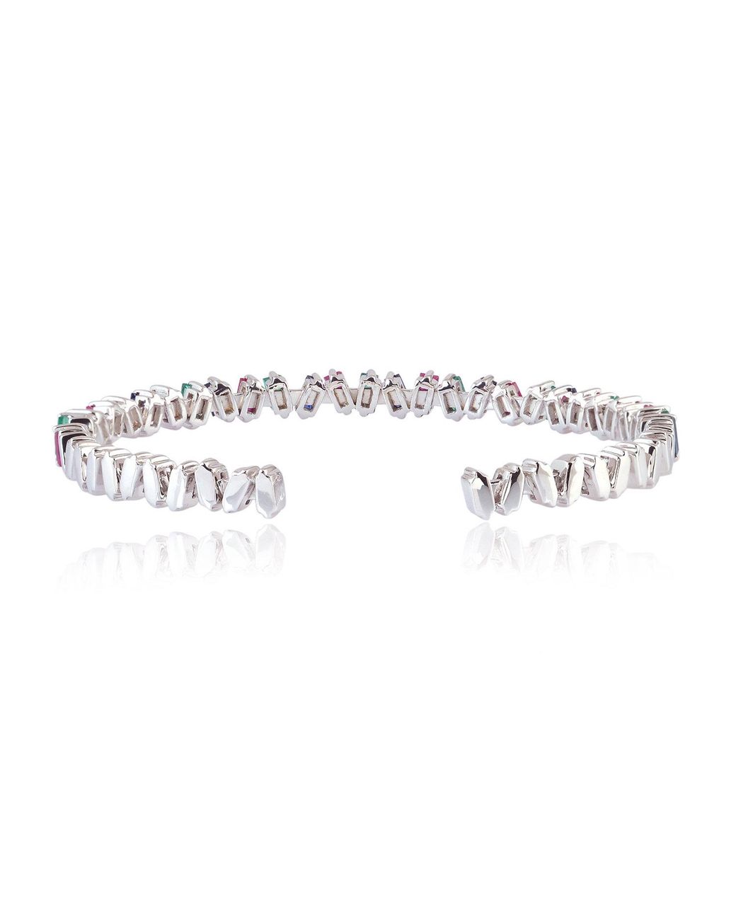 Artisan Blue Emerald, Ruby, Sapphire Baguette Cuff Bangle