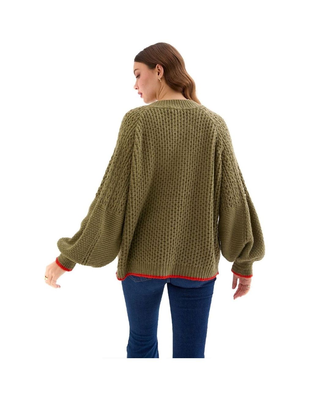 Cara & The Sky Green Brigit Balloon Sleeve Pointelle Stitch Cardigan