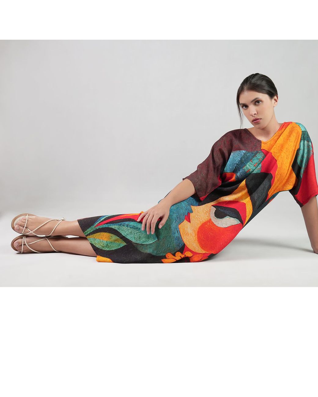 DHARA SHETH DUBAI Blue Muse Abstract Art Kaftan Maxi Dress