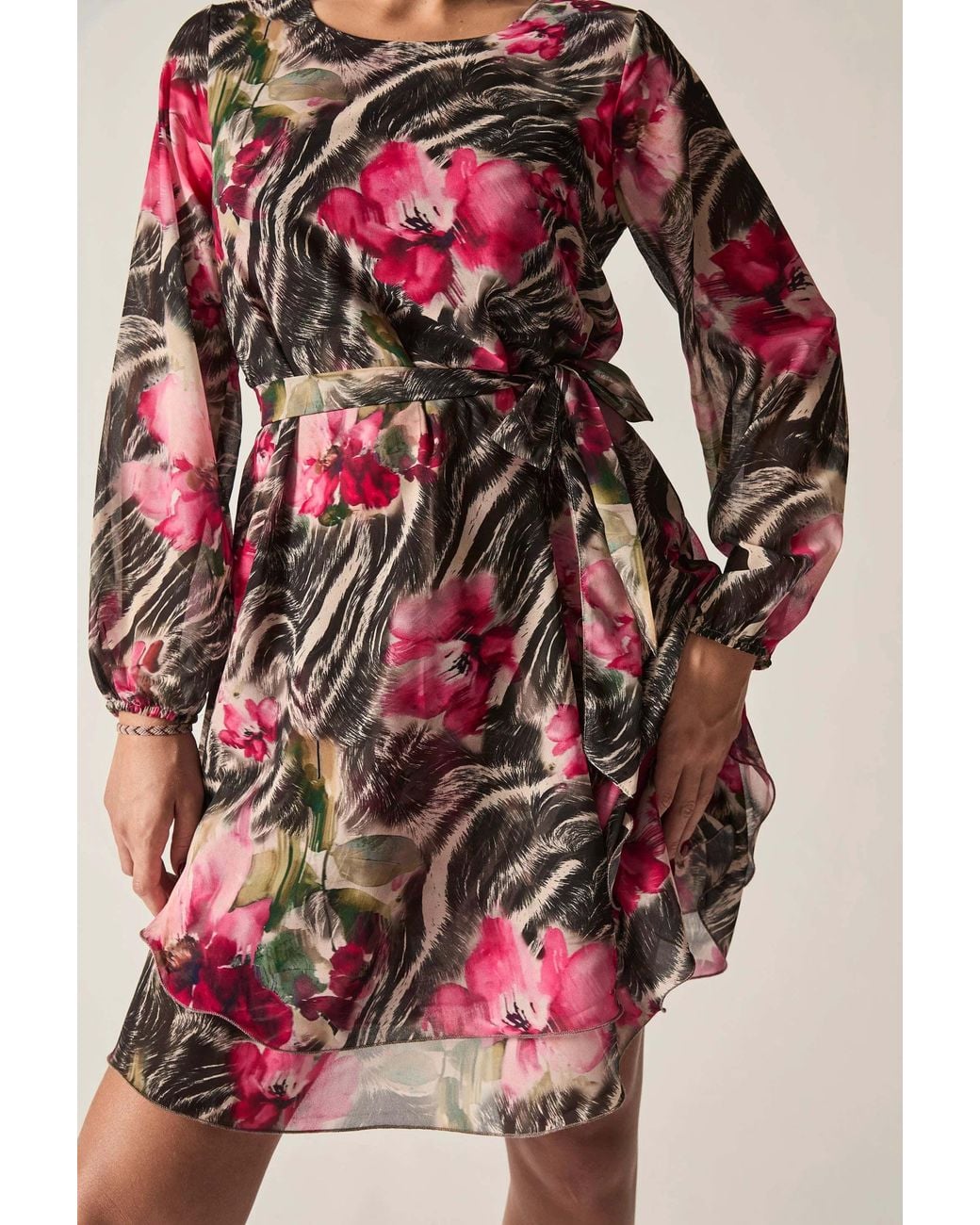 James Lakeland Red Floral Print Belted Dress