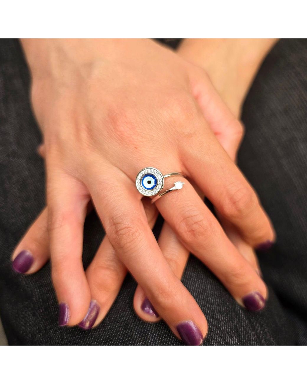 Sophelia Blue Evil Eye Fidget Spinner Friendship Sterling Ring