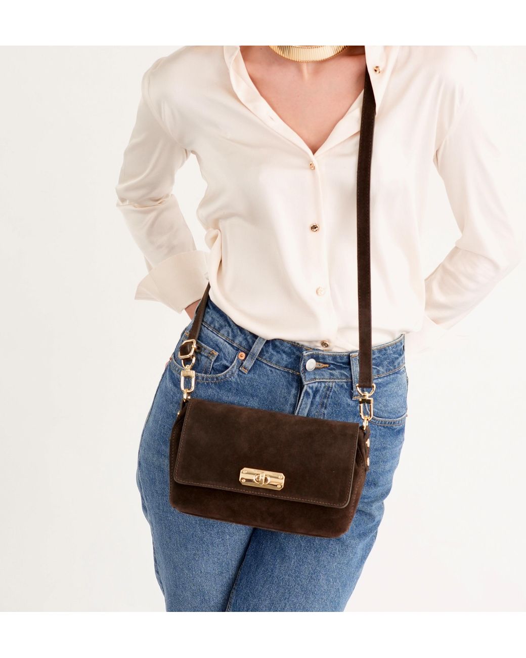 Apatchy London Brown The Maisie Midi Chocolate Suede Bag