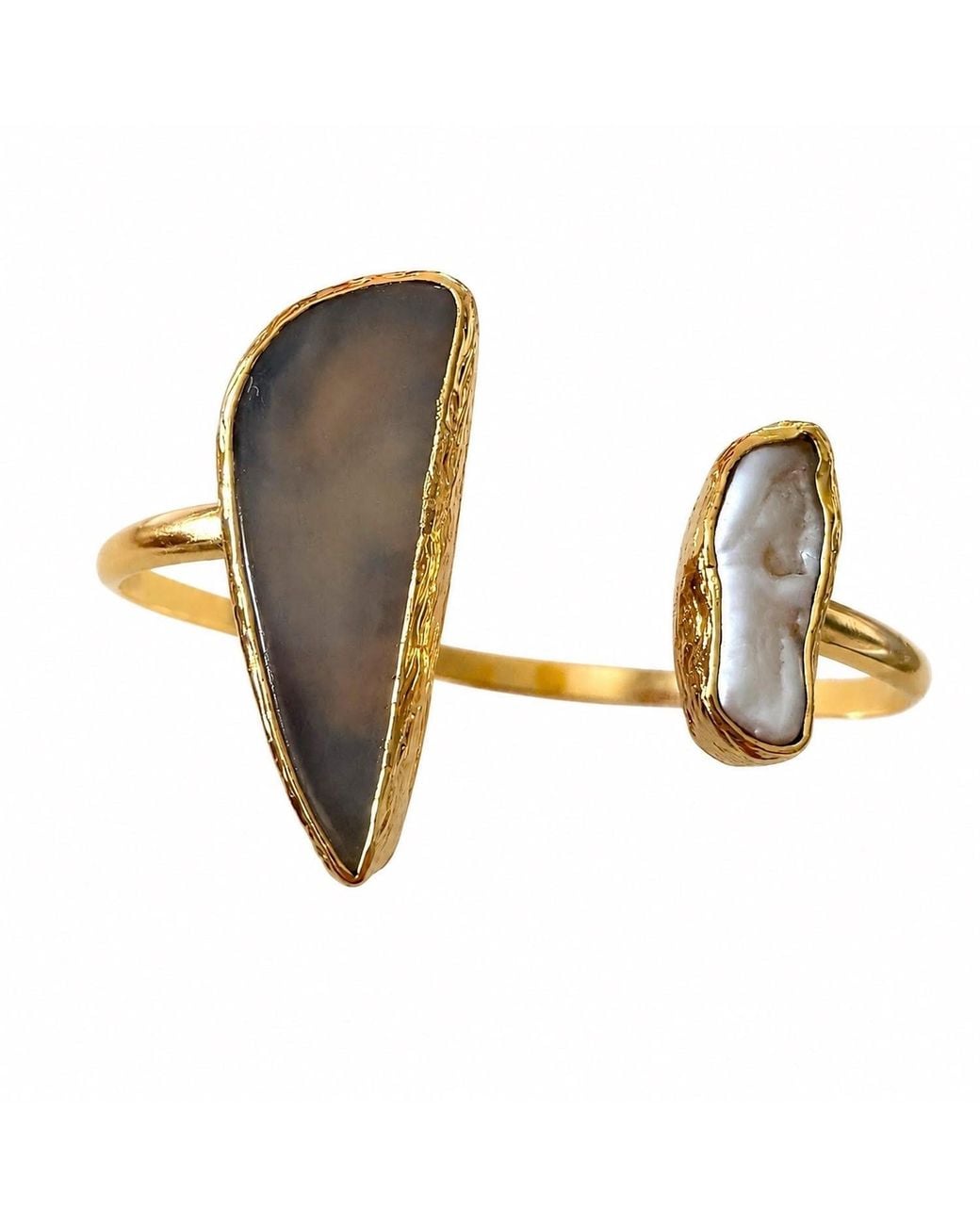 By Ozge Metallic Neutrals Moon & Shadow Plated Cuff Bracelet