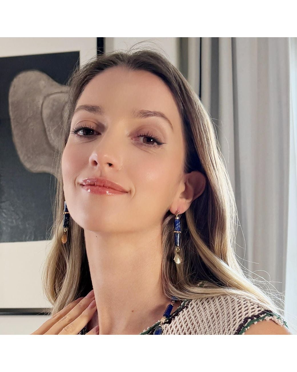 Farra Blue Lapis Lazuli & Fan Linear Drop Earrings