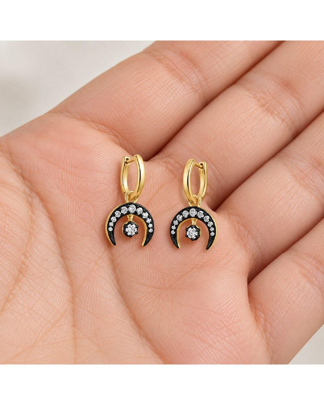 Artisan Metallic 14K Diamond Crescent Half Moon Hoop Earrings