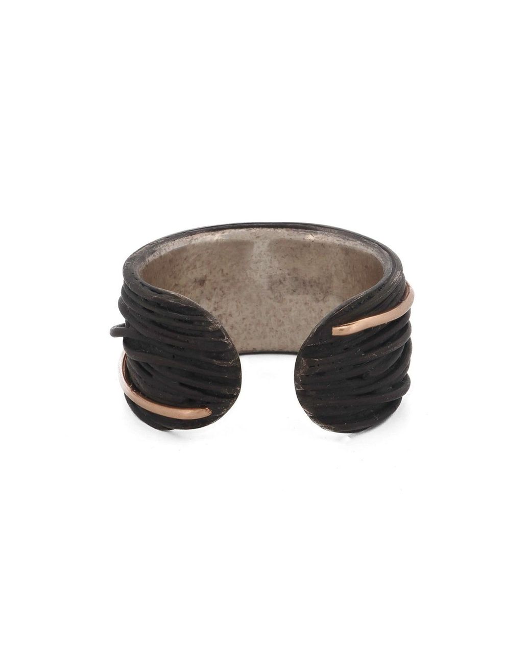 Ebru Jewelry Black Sterling & Leather Ring With Accent for men