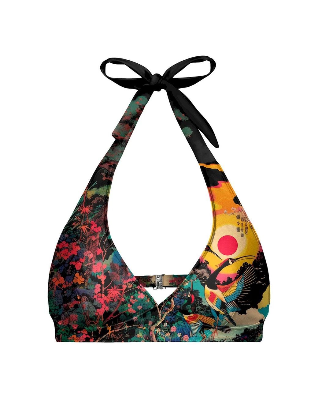 Aloha From Deer Black Japanese Heron Halter Neck Bikini Top