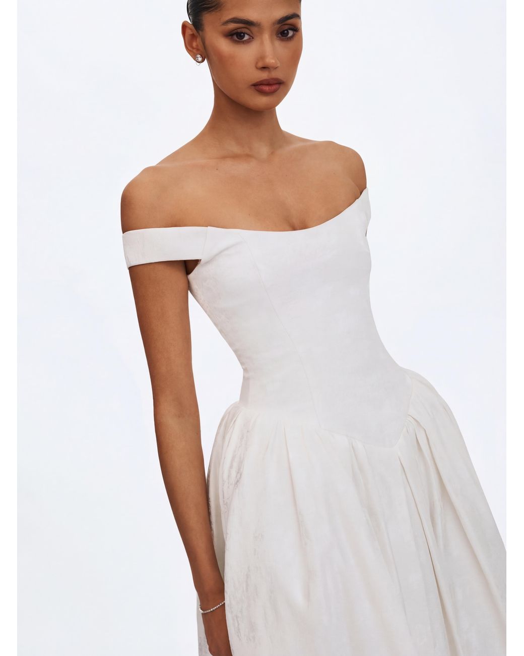 Miss Circle New York White Tinsley Jacquard Bardot Wedding Gown