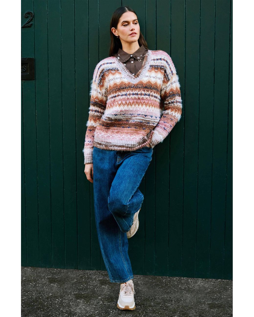 Yumi' Pink Multicolour Fairisle Relaxed Boucle Jumper