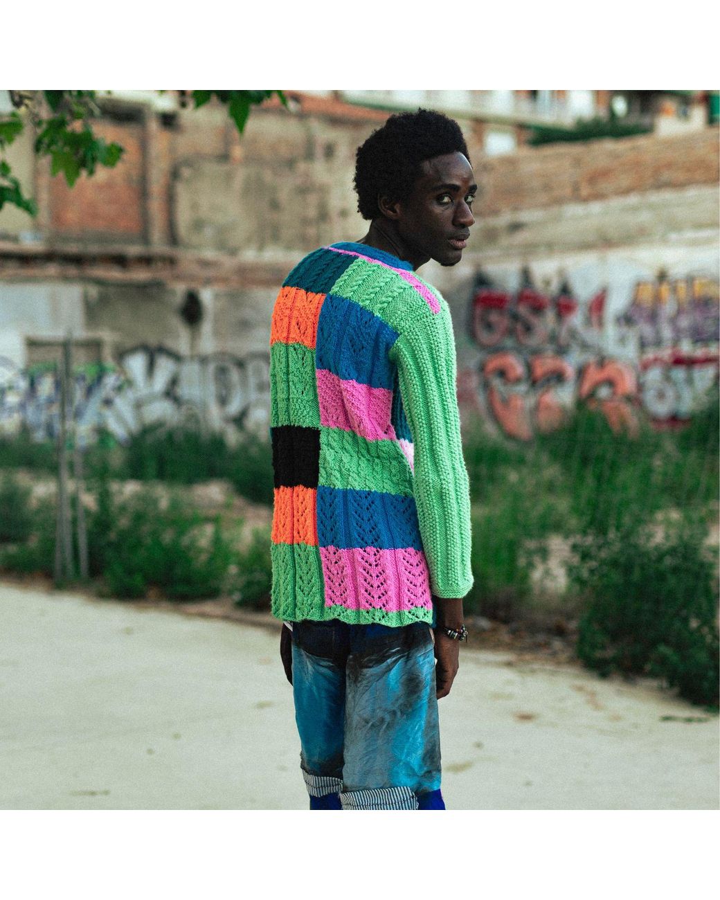 Miro Misljen Green Chromatic Patchwork Jumper – for men