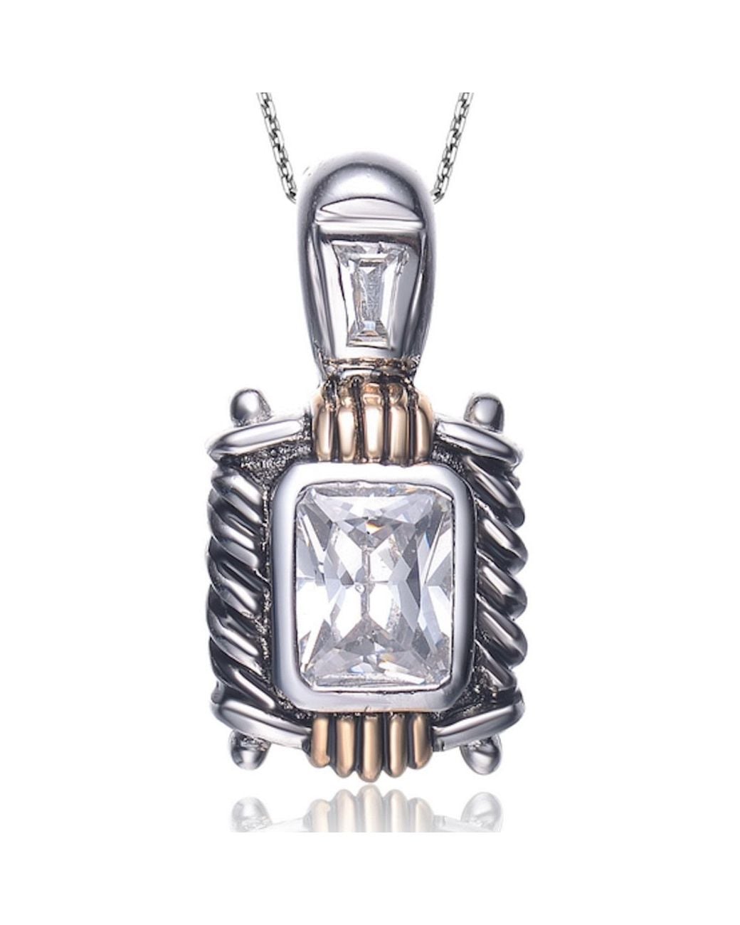 Genevive Jewelry White Sterling Cubic Zirconia Crest Necklace