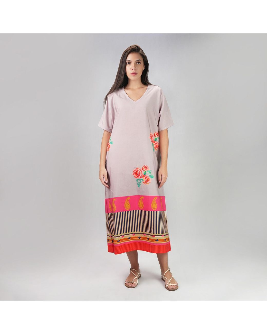 DHARA SHETH DUBAI Pink The Floral Archive Rose Print Long Cotton Kaftan Dress